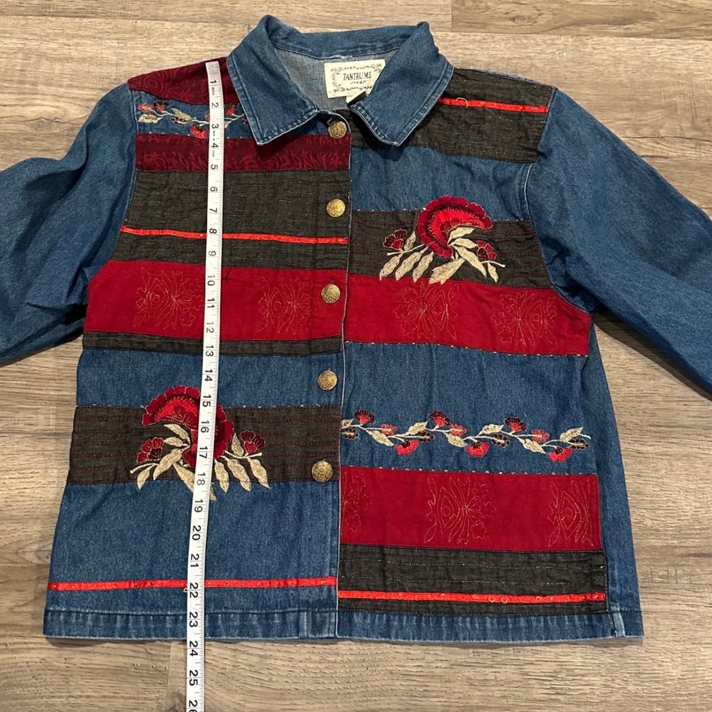 Vintage Tantrums Denim Jacket Women Large Floral Embroidered Patchwork Boho 90s - Picture 10 of 10